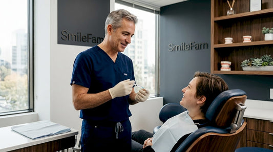 Dentist preparing whitening treatment in clinic