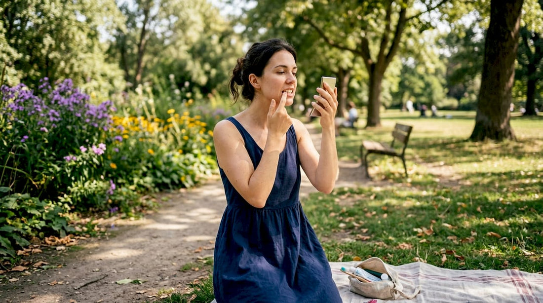 Woman examining teeth in dental clinic
