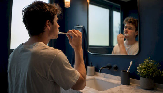 Close-up of teeth brushing before whitening