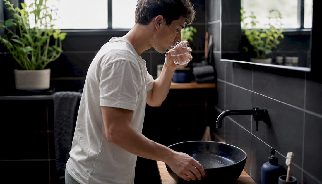 Person rinsing mouth after coffee stain