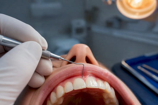 Dentist checking gum health before whitening