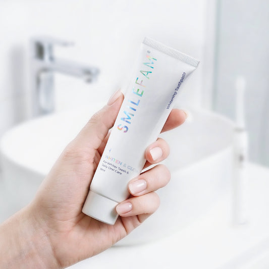SmileFam BLU Whitening Toothpaste tube